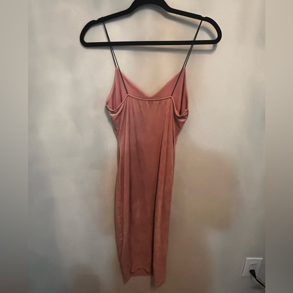 Blush pink spaghetti strap polyester synthetic suede dress | M | Seven Sisters - Picture 3 of 5